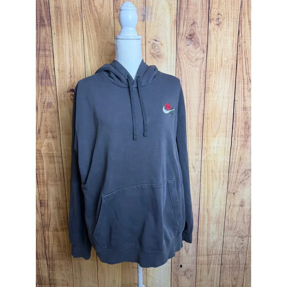 Nike Unisex Embroidered Rose Charcoal Gray Hoodie Size XL